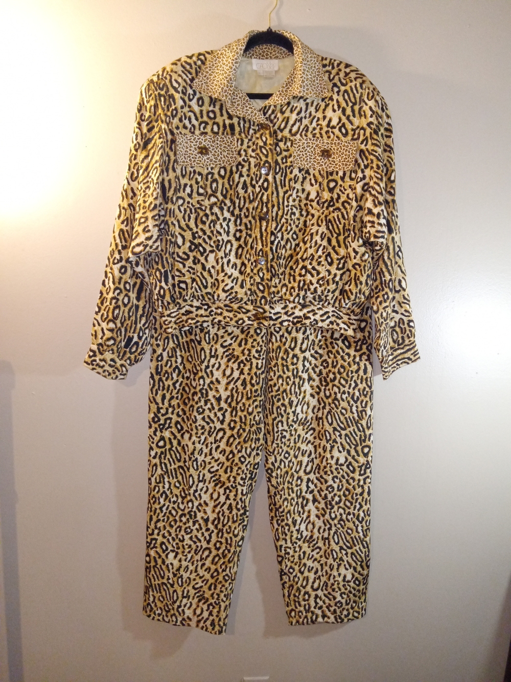 Silk Leopard Print Pantsuit in Gold and Black